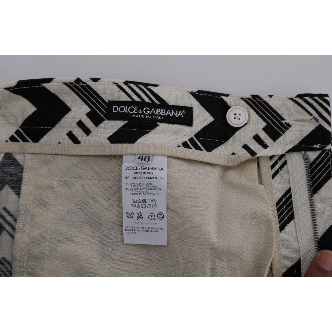 Dolce & Gabbana Striped Casual Knee-High Shorts white-black-striped-cotton-linen-shorts