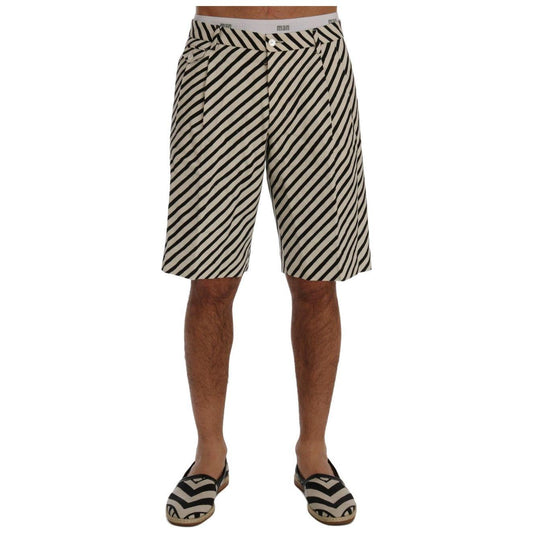 Dolce & Gabbana Striped Hemp Casual Shorts white-black-striped-hemp-casual-shorts