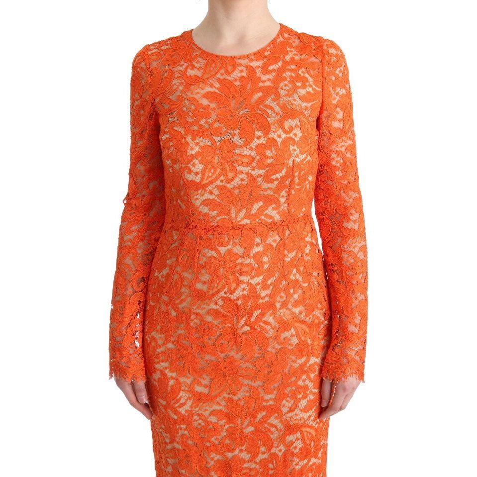 Dolce & Gabbana Elegant Long-Sleeve Full-Length Orange Sheath Dress orange-floral-ricamo-sheath-long-dress