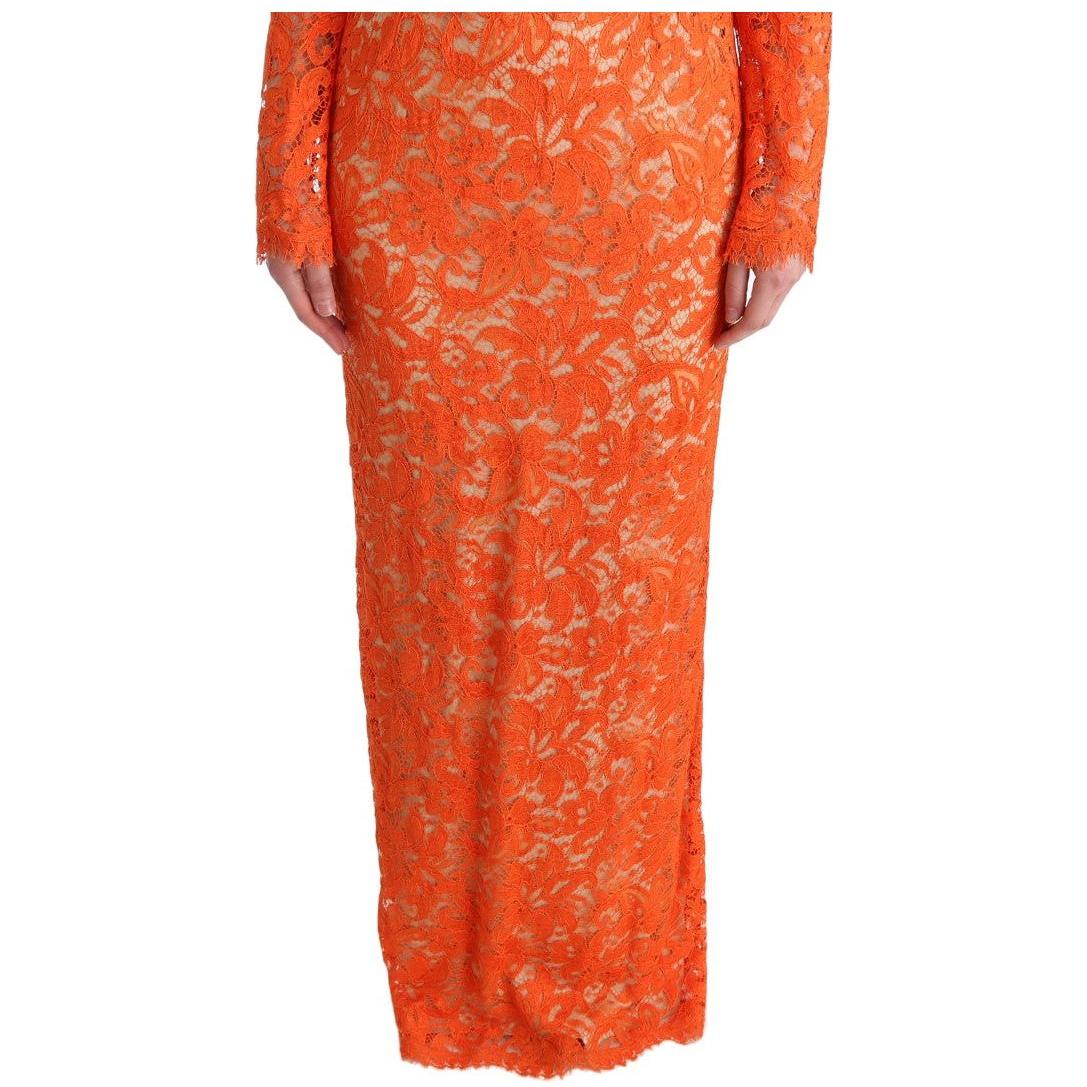 Dolce & Gabbana Elegant Long-Sleeve Full-Length Orange Sheath Dress orange-floral-ricamo-sheath-long-dress