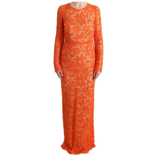Dolce & Gabbana Elegant Long-Sleeve Full-Length Orange Sheath Dress orange-floral-ricamo-sheath-long-dress 445302-orange-floral-ricamo-sheath-long-dress.jpg