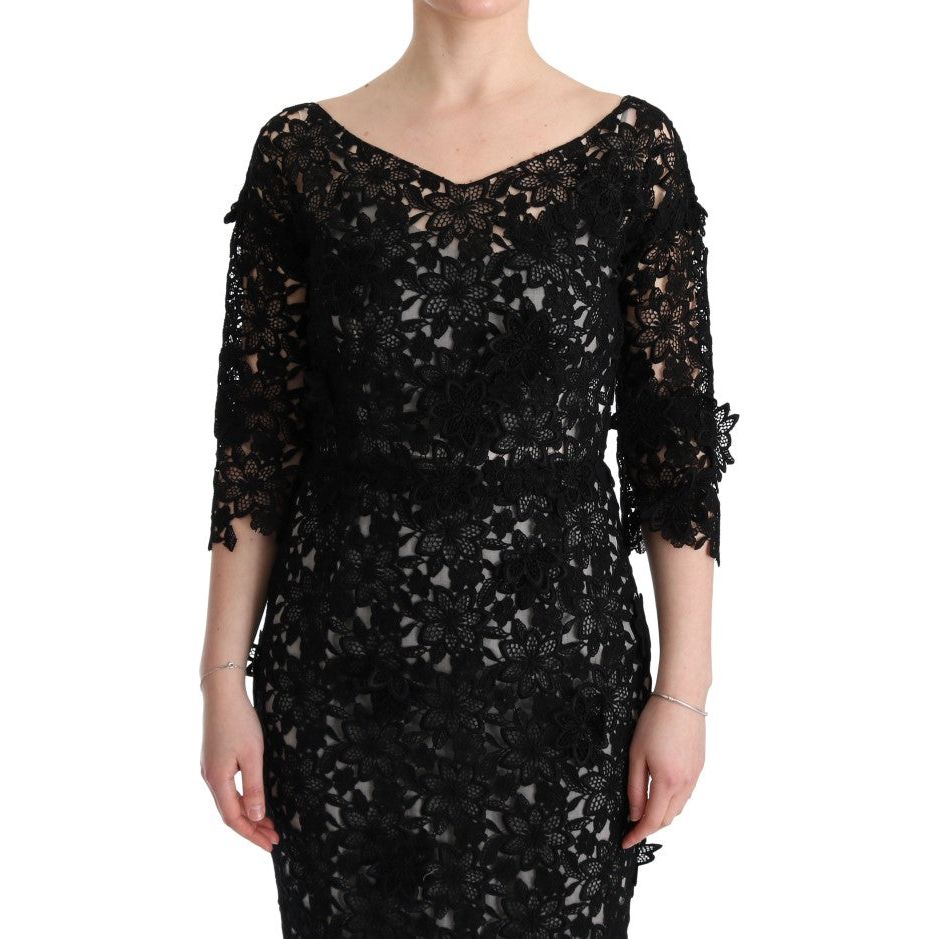 Dolce & Gabbana Elegant Black Maxi Shift Dress with Floral Applique black-cotton-silk-floral-long-dress Dresses 445381-black-cotton-silk-floral-long-dress-4.jpg