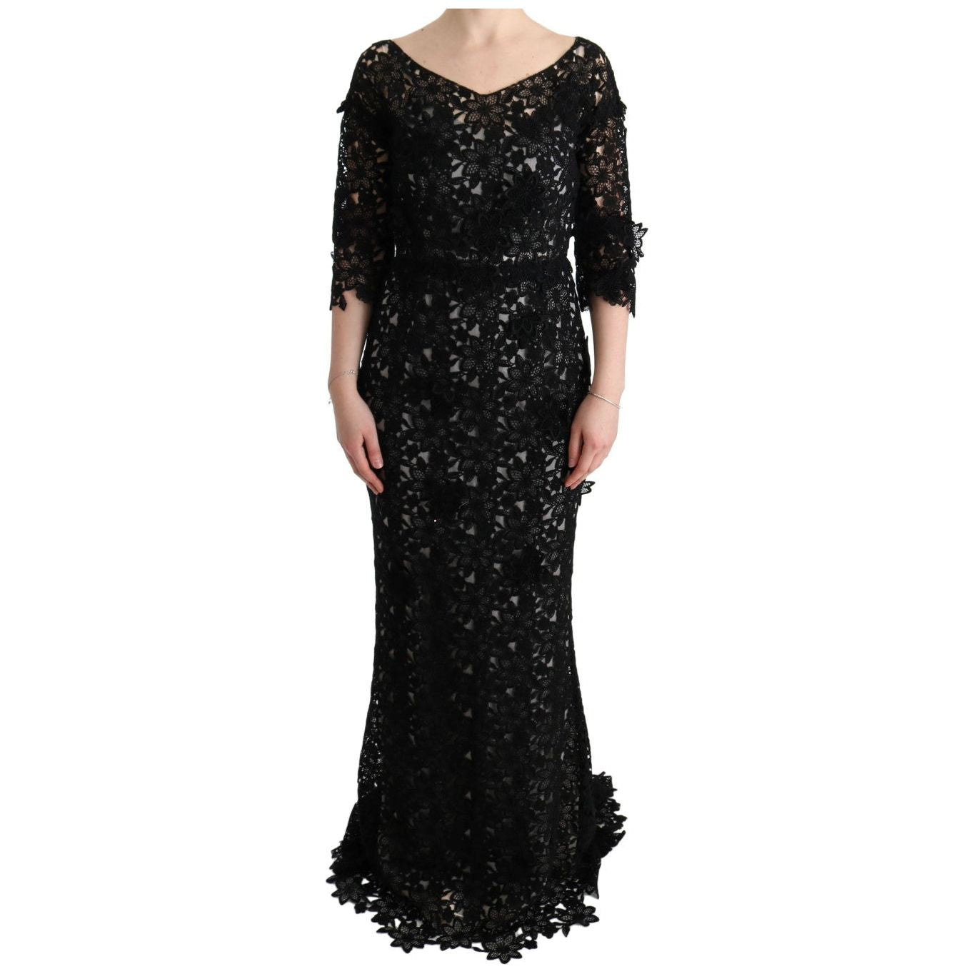 Dolce & Gabbana Elegant Black Maxi Shift Dress with Floral Applique black-cotton-silk-floral-long-dress Dresses 445381-black-cotton-silk-floral-long-dress.jpg