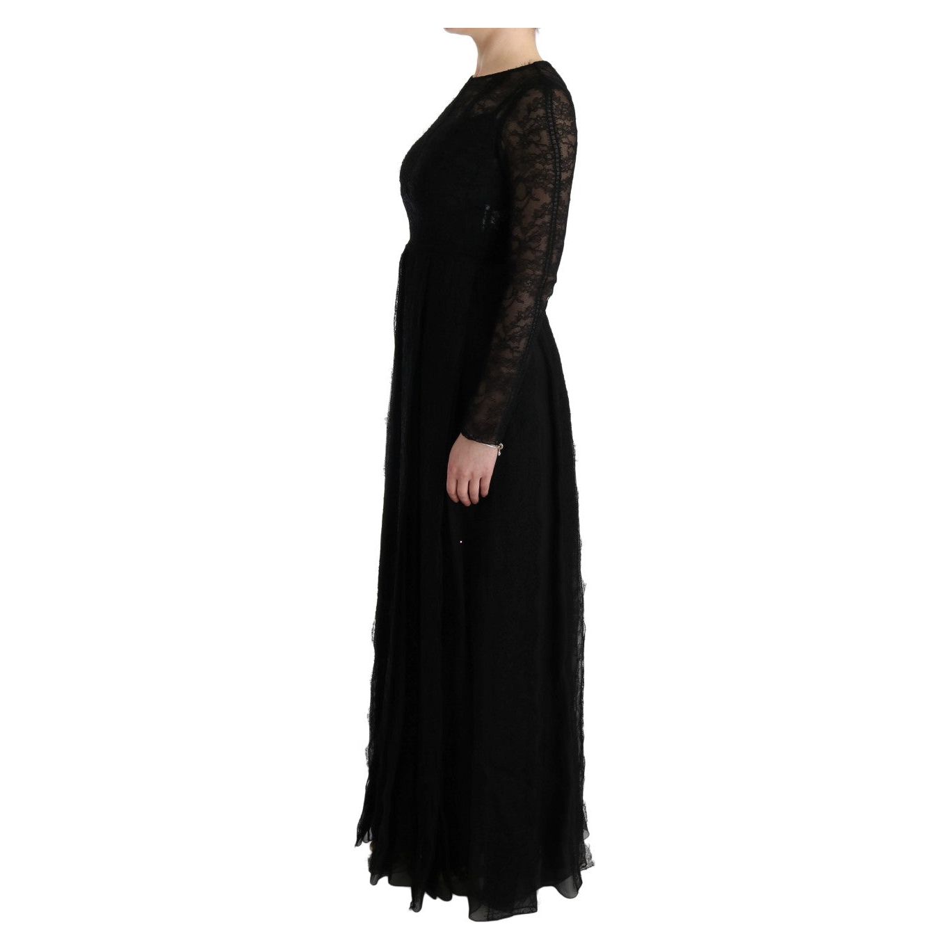 Dolce & Gabbana Elegant Black Sheath Long Sleeve Dress black-floral-lace-sheath-silk-dress 445465-black-floral-lace-sheath-silk-dress-1.jpg