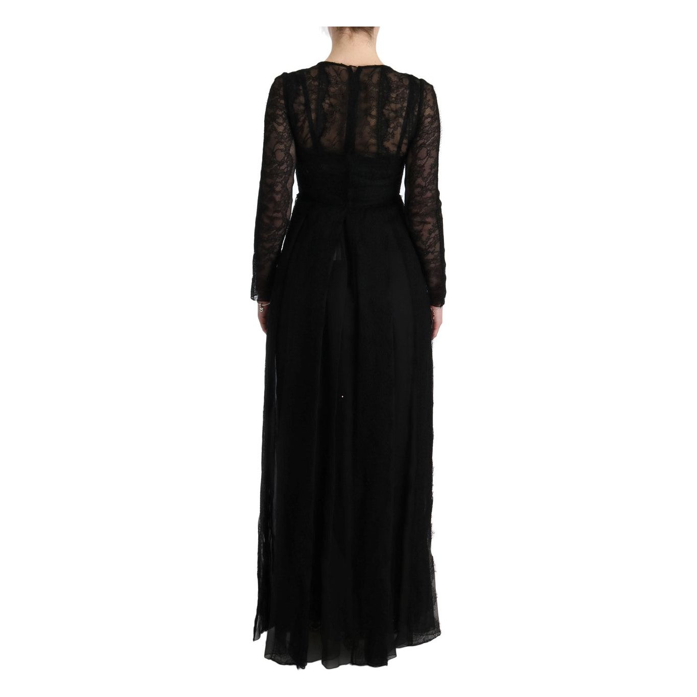 Dolce & Gabbana Elegant Black Sheath Long Sleeve Dress black-floral-lace-sheath-silk-dress 445465-black-floral-lace-sheath-silk-dress-2.jpg