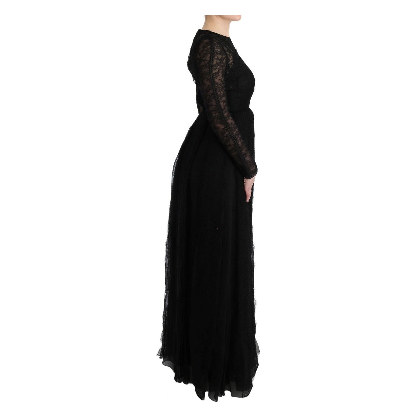 Dolce & Gabbana Elegant Black Sheath Long Sleeve Dress black-floral-lace-sheath-silk-dress 445465-black-floral-lace-sheath-silk-dress-3.jpg