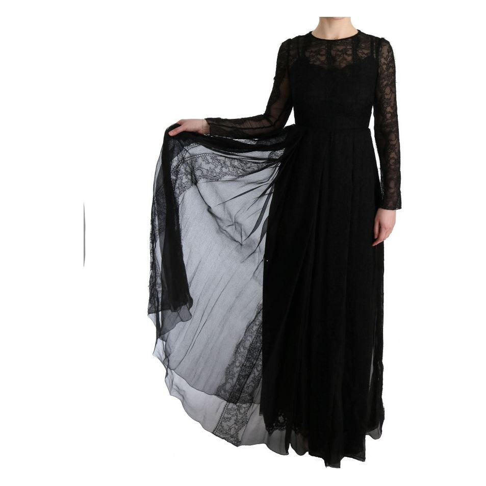 Dolce & Gabbana Elegant Black Sheath Long Sleeve Dress black-floral-lace-sheath-silk-dress 445465-black-floral-lace-sheath-silk-dress-5.jpg
