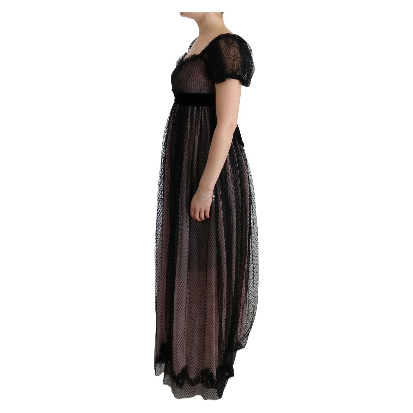 Dolce & Gabbana Elegant Full Length Shift Dress black-pink-silk-long-shift-dress 445560-black-pink-silk-long-shift-dress-1.jpg