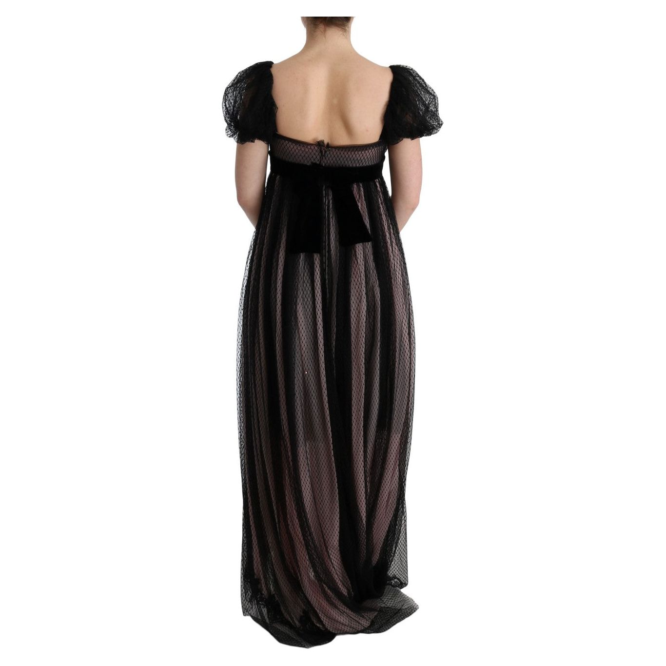 Dolce & Gabbana Elegant Full Length Shift Dress black-pink-silk-long-shift-dress 445560-black-pink-silk-long-shift-dress-2.jpg