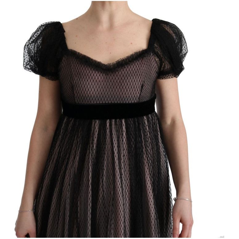 Dolce & Gabbana Elegant Full Length Shift Dress black-pink-silk-long-shift-dress 445560-black-pink-silk-long-shift-dress-4.jpg
