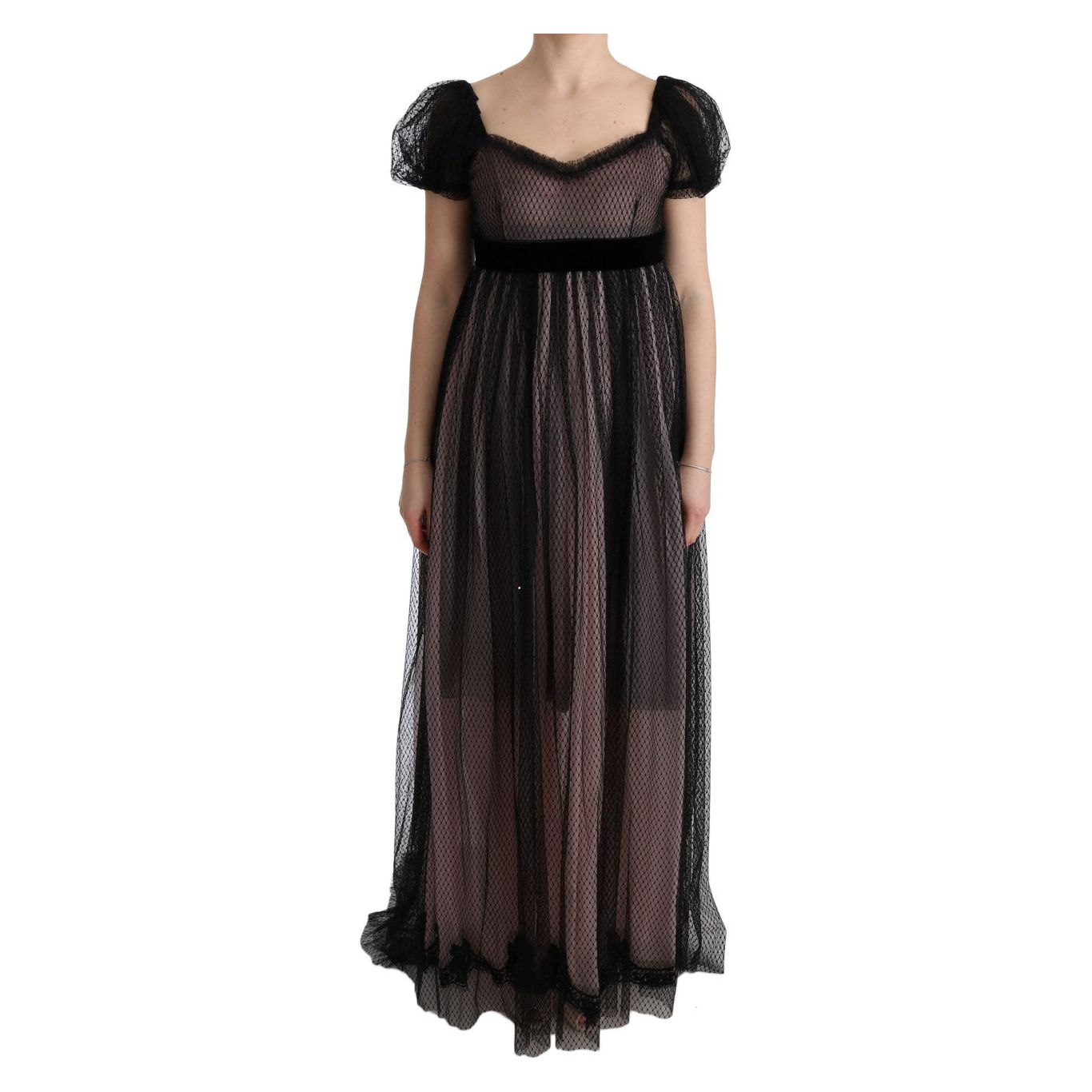 Dolce & Gabbana Elegant Full Length Shift Dress black-pink-silk-long-shift-dress 445560-black-pink-silk-long-shift-dress.jpg