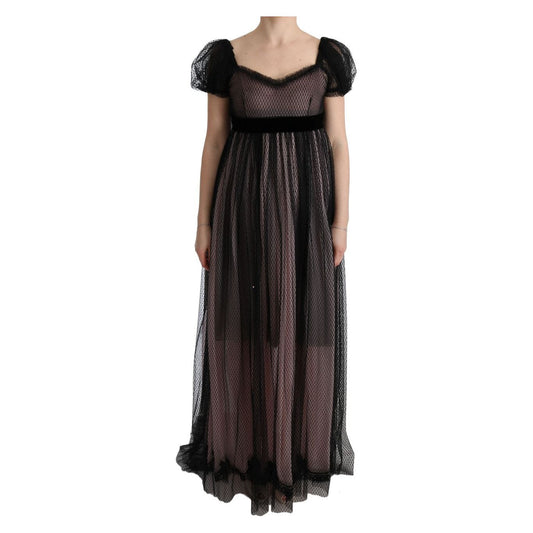 Dolce & Gabbana Elegant Full Length Shift Dress black-pink-silk-long-shift-dress