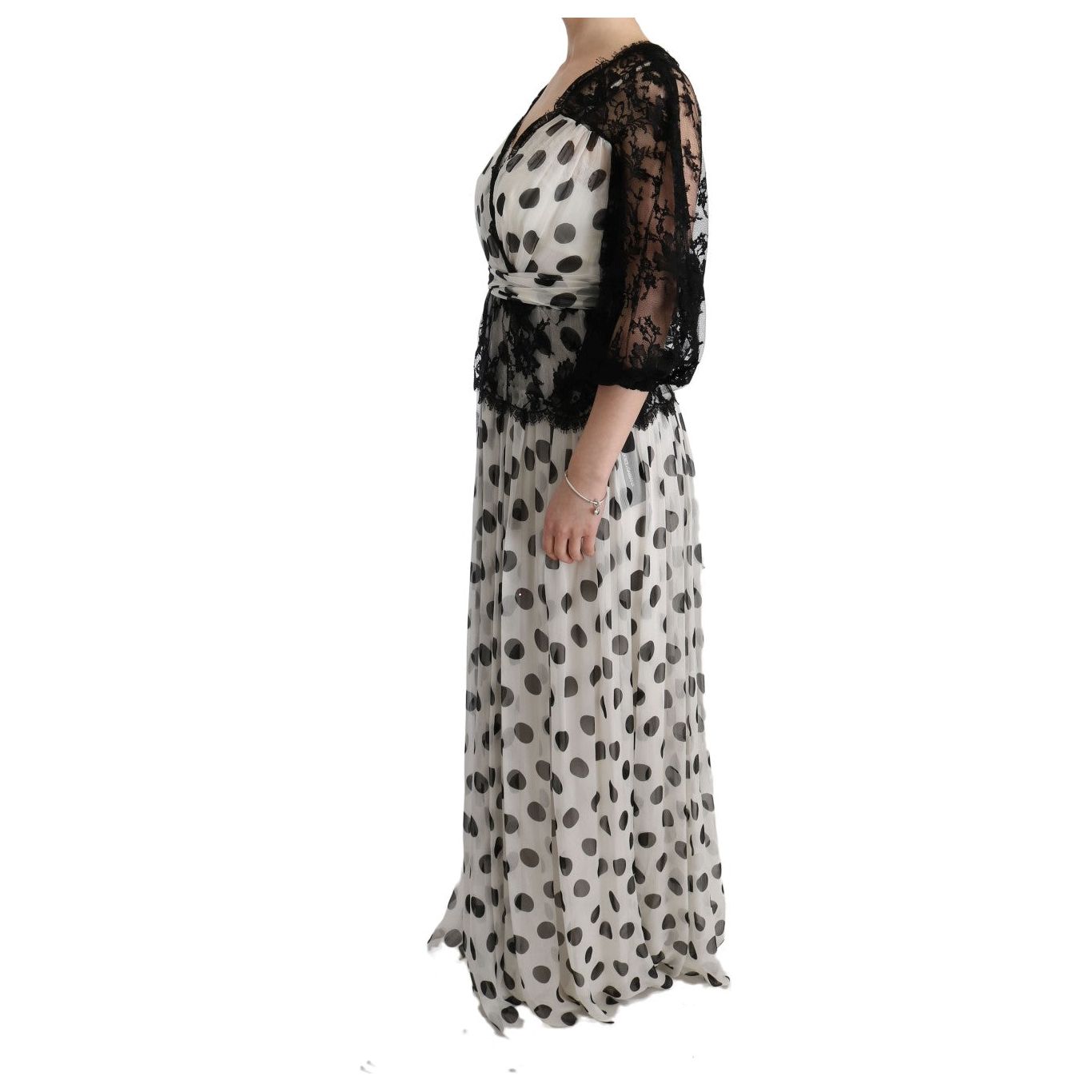 Dolce & Gabbana Elegant Polka Dotted Full Length Gown black-white-polka-dotted-floral-dress 445584-black-white-polka-dotted-floral-dress-1.jpg