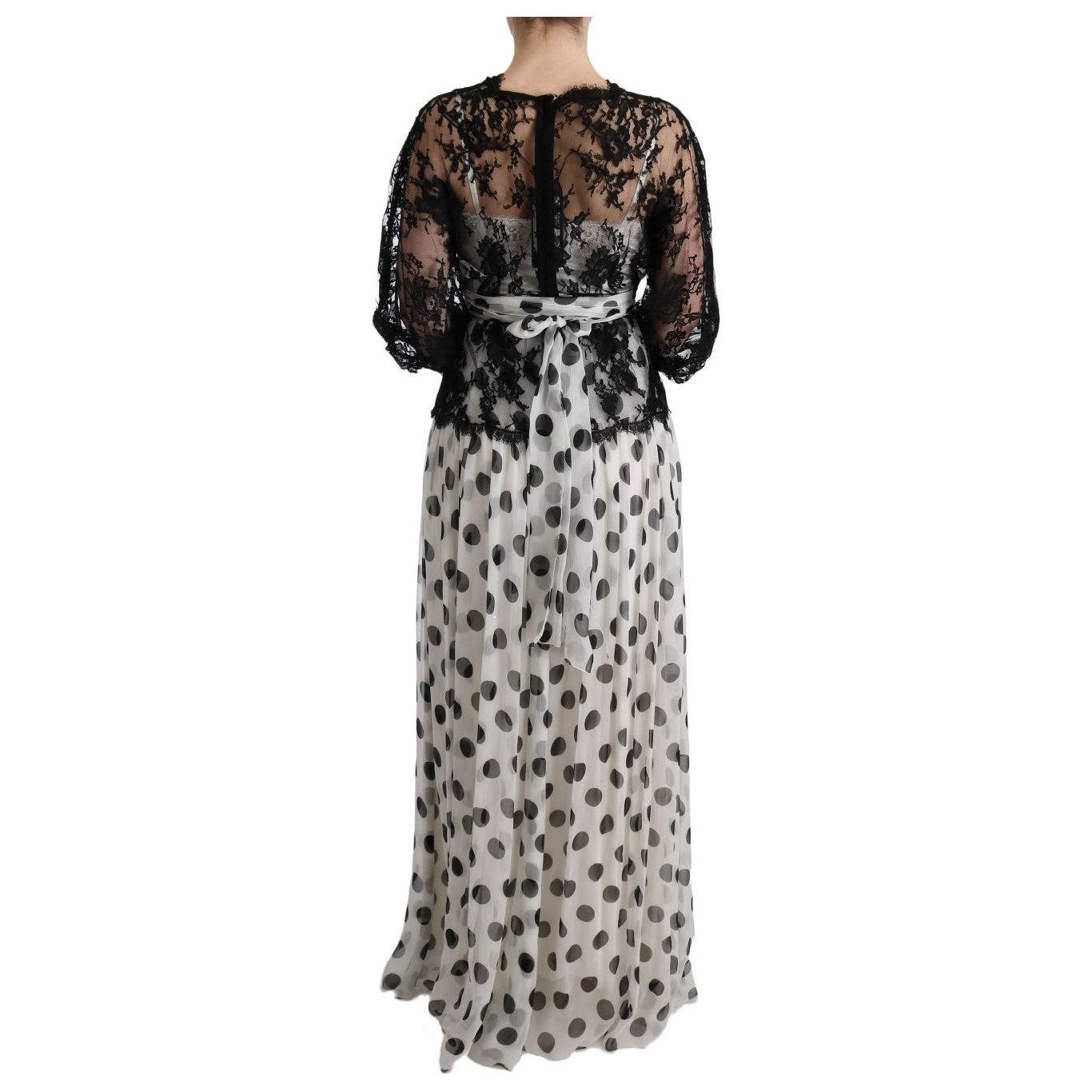 Dolce & Gabbana Elegant Polka Dotted Full Length Gown black-white-polka-dotted-floral-dress 445584-black-white-polka-dotted-floral-dress-2.jpg