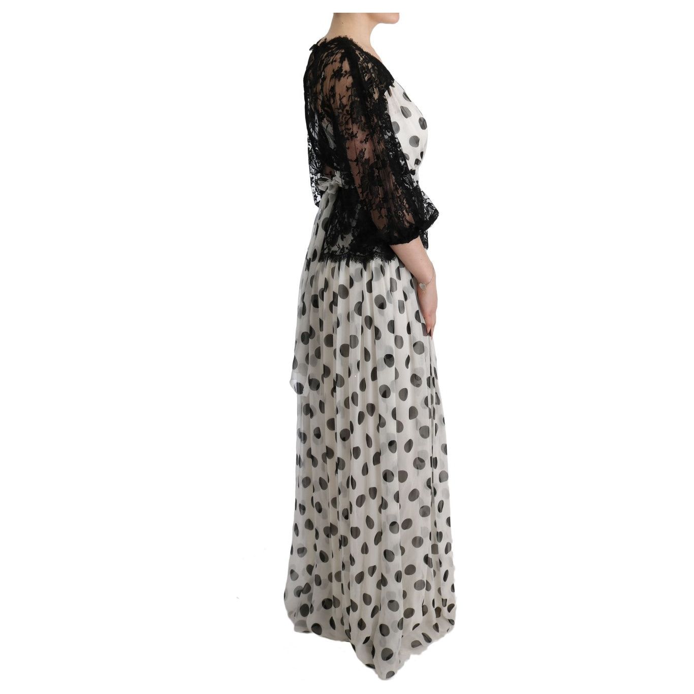 Dolce & Gabbana Elegant Polka Dotted Full Length Gown black-white-polka-dotted-floral-dress 445584-black-white-polka-dotted-floral-dress-3.jpg