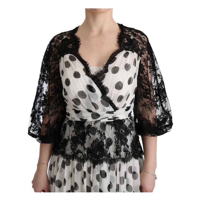 Dolce & Gabbana Elegant Polka Dotted Full Length Gown black-white-polka-dotted-floral-dress 445584-black-white-polka-dotted-floral-dress-4.jpg