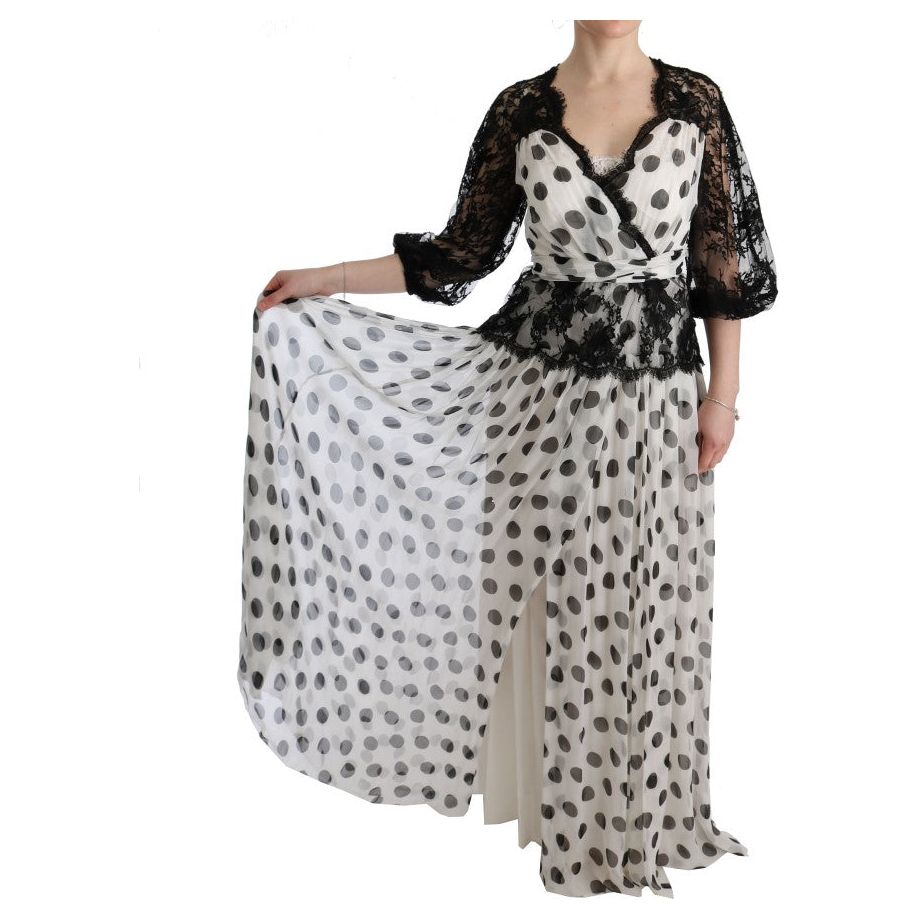 Dolce & Gabbana Elegant Polka Dotted Full Length Gown black-white-polka-dotted-floral-dress 445584-black-white-polka-dotted-floral-dress-5.jpg