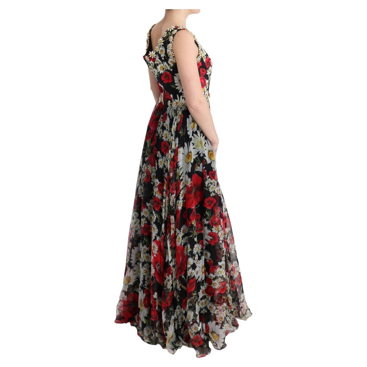 Dolce & Gabbana Floral Maxi Gown with Sunflower Print and Crystals multicolor-silk-floral-crystal-long-maxi-dress