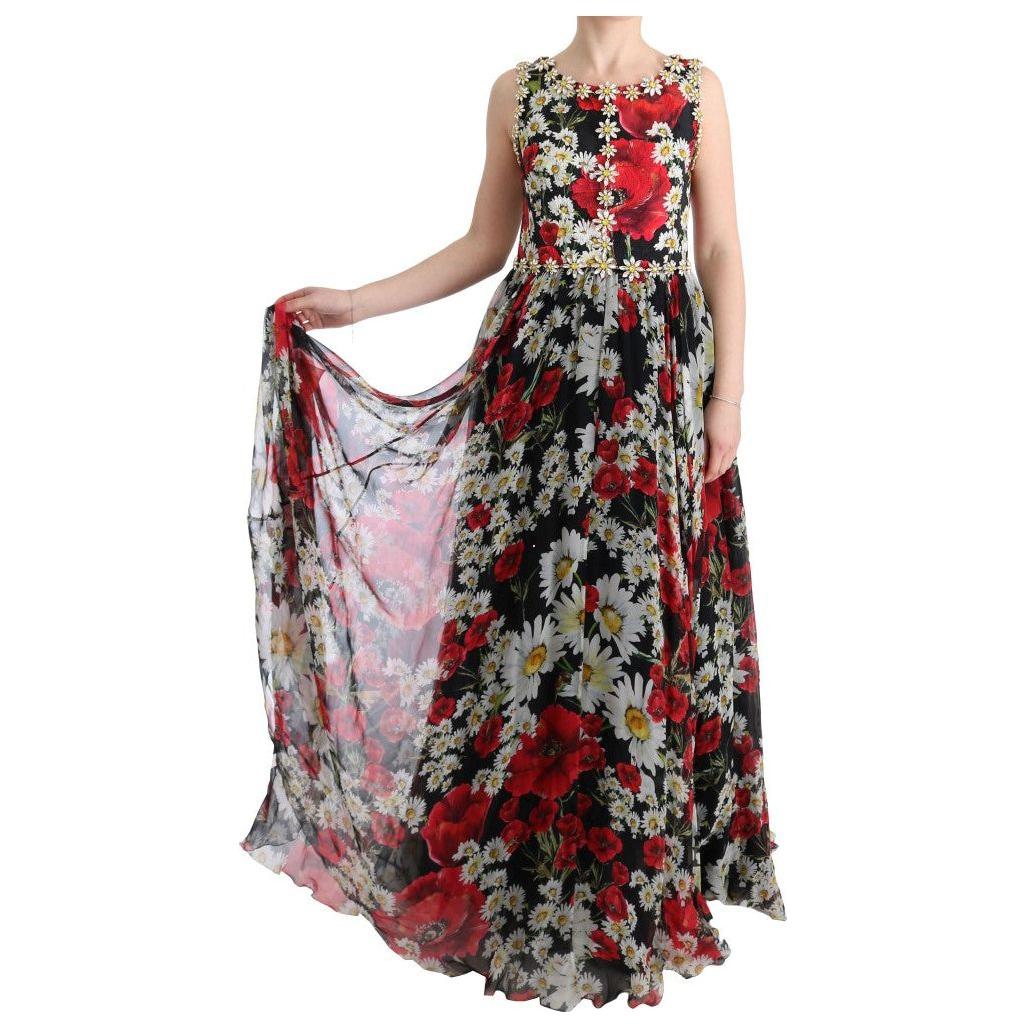 Dolce & Gabbana Floral Maxi Gown with Sunflower Print and Crystals multicolor-silk-floral-crystal-long-maxi-dress