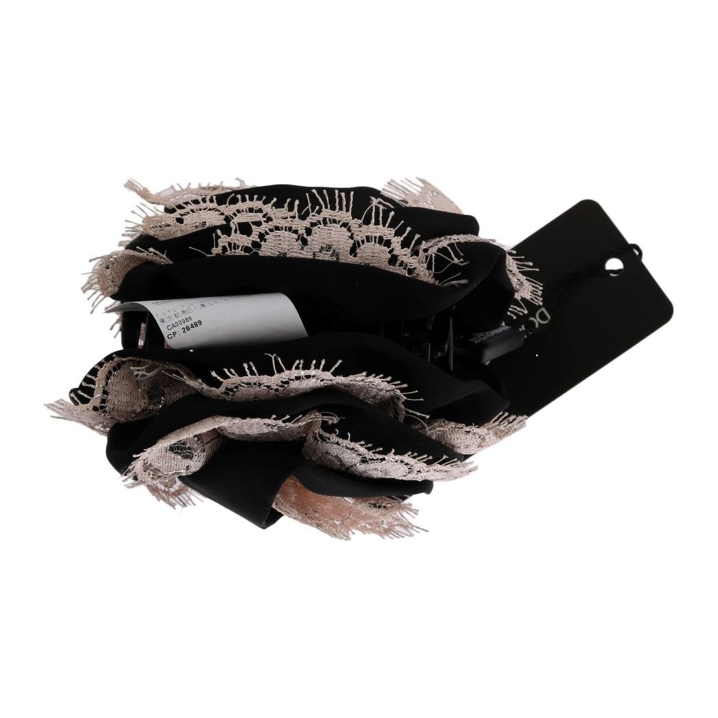 Dolce & Gabbana Elegant Floral Lace Crystal Hair Claw black-silk-pink-floral-lace-hair-claw 446127-black-silk-pink-floral-lace-hair-claw-1.jpg