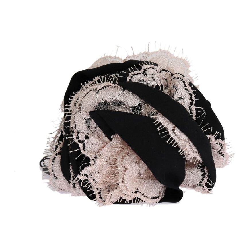 Dolce & Gabbana Elegant Floral Lace Crystal Hair Claw black-silk-pink-floral-lace-hair-claw 446127-black-silk-pink-floral-lace-hair-claw-2.jpg
