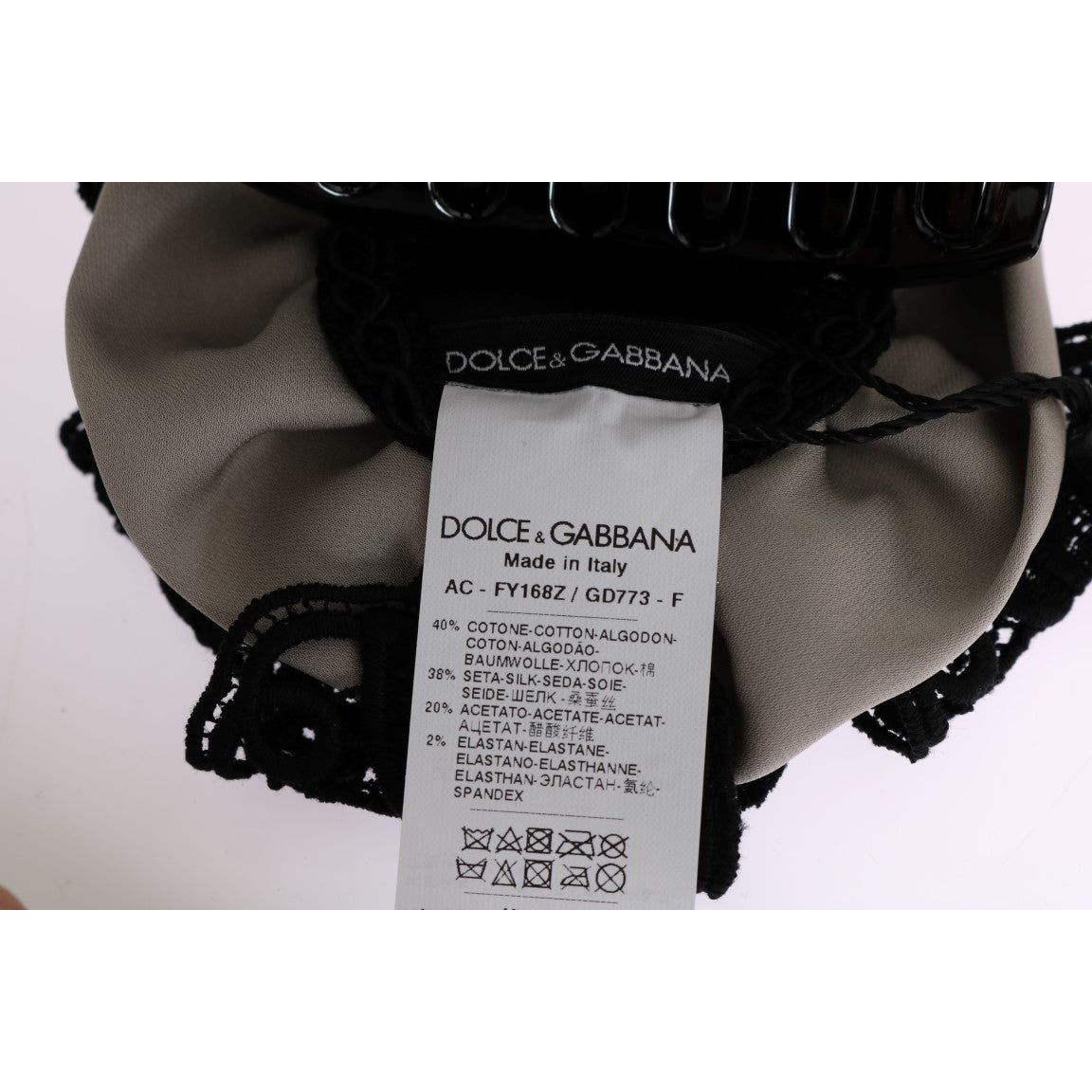 Dolce & Gabbana Elegant Floral Lace Hair Claw gray-silk-black-lace-hair-claw 448698-gray-silk-black-lace-hair-claw-3.jpg