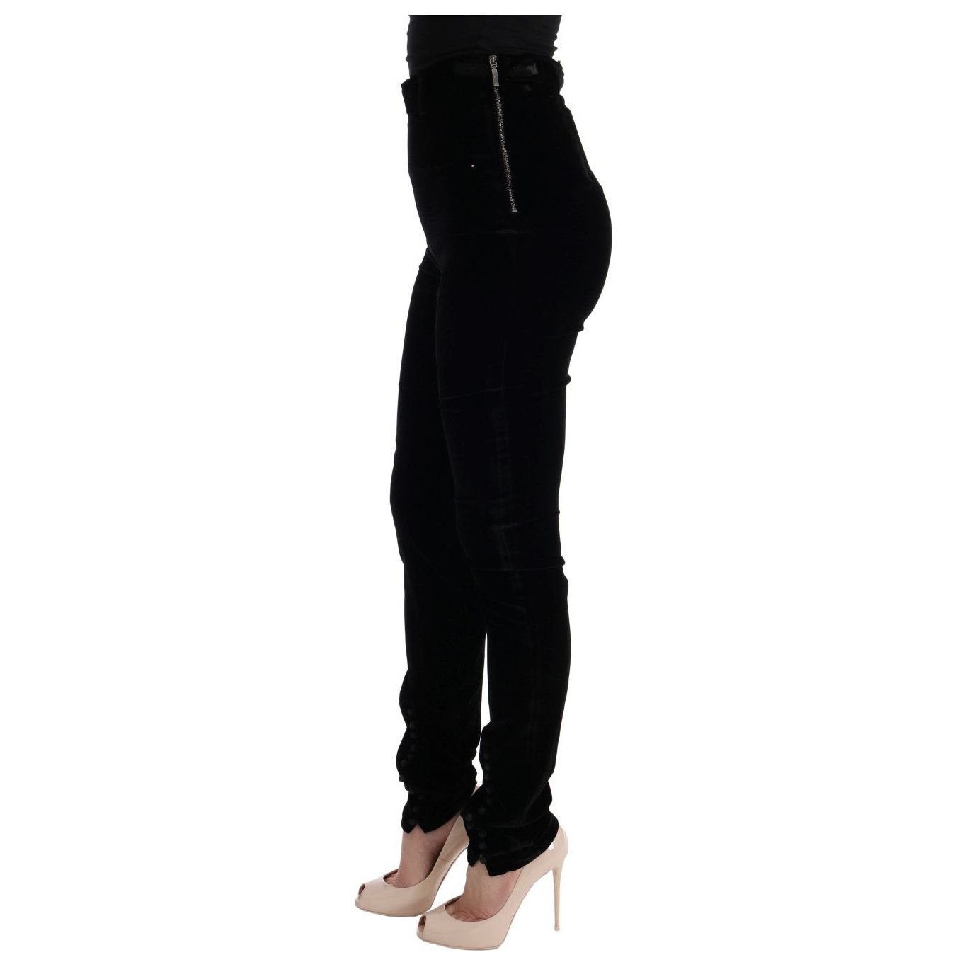 Ermanno Scervino Sleek High-Waist Black Trousers black-velvet-slim-fit-pants Jeans & Pants 449144-black-velvet-slim-fit-pants-1.jpg