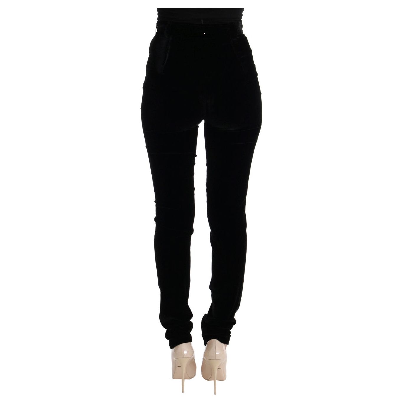 Ermanno Scervino Sleek High-Waist Black Trousers black-velvet-slim-fit-pants Jeans & Pants 449144-black-velvet-slim-fit-pants-2.jpg