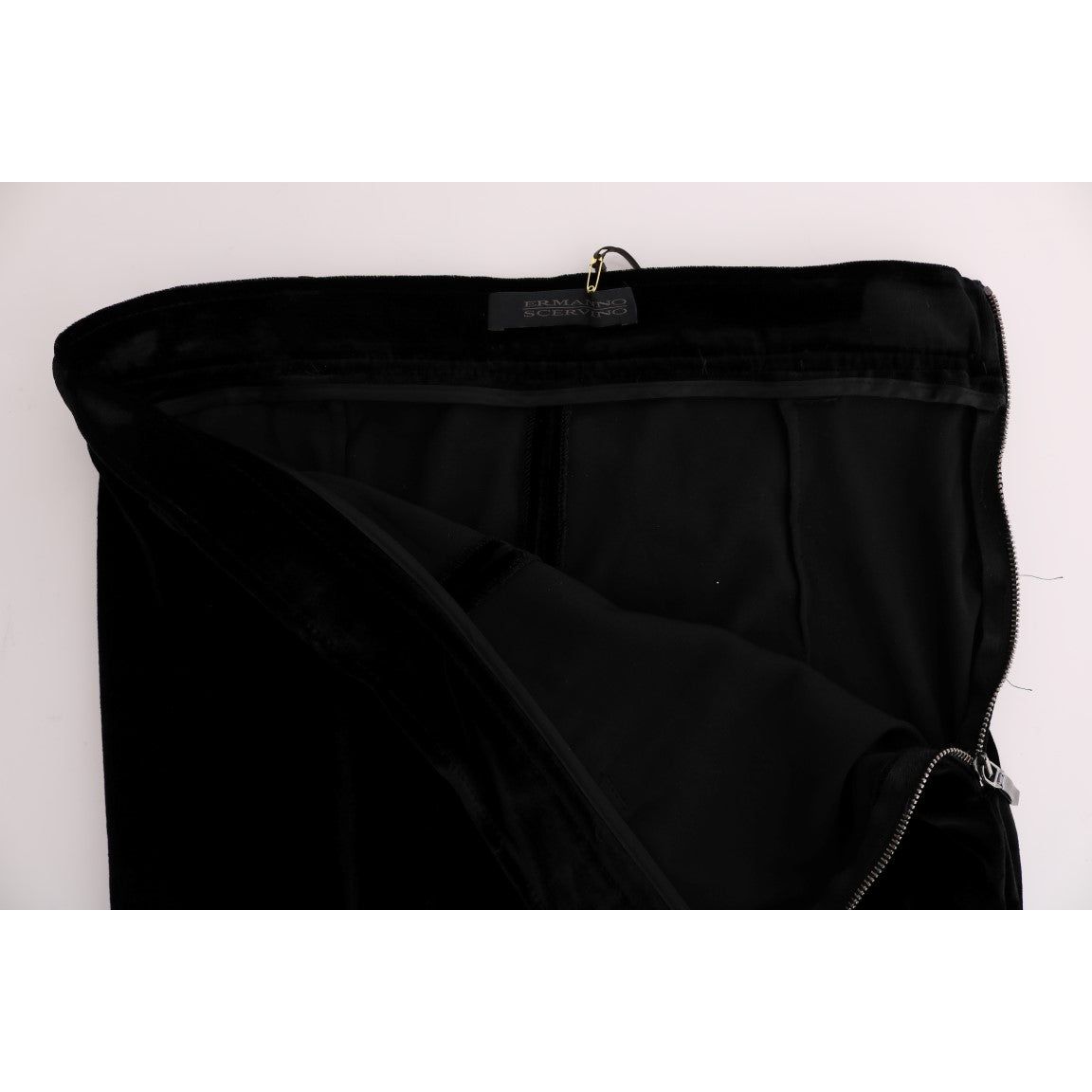 Ermanno Scervino Sleek High-Waist Black Trousers black-velvet-slim-fit-pants Jeans & Pants