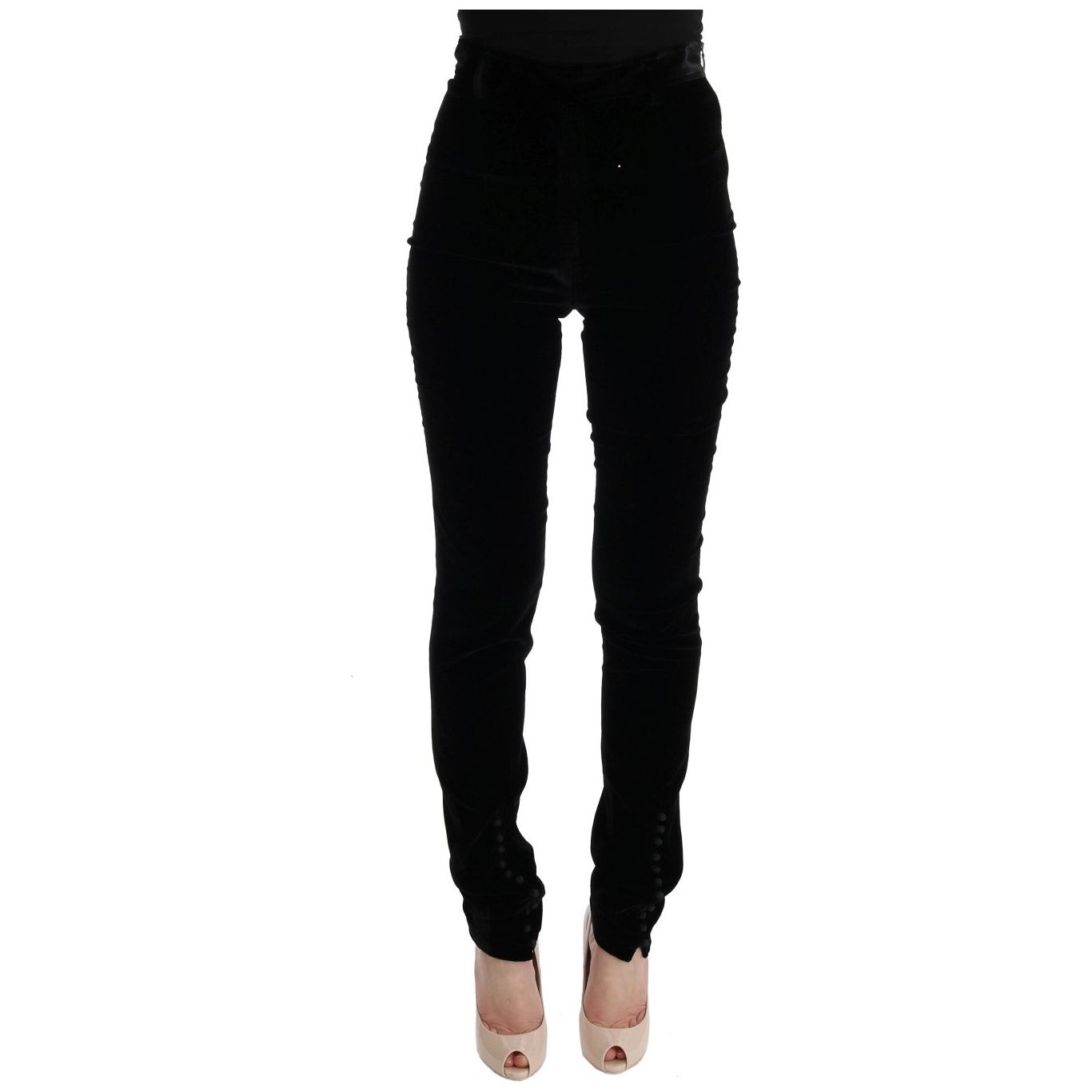 Ermanno Scervino Sleek High-Waist Black Trousers black-velvet-slim-fit-pants Jeans & Pants 449144-black-velvet-slim-fit-pants.jpg