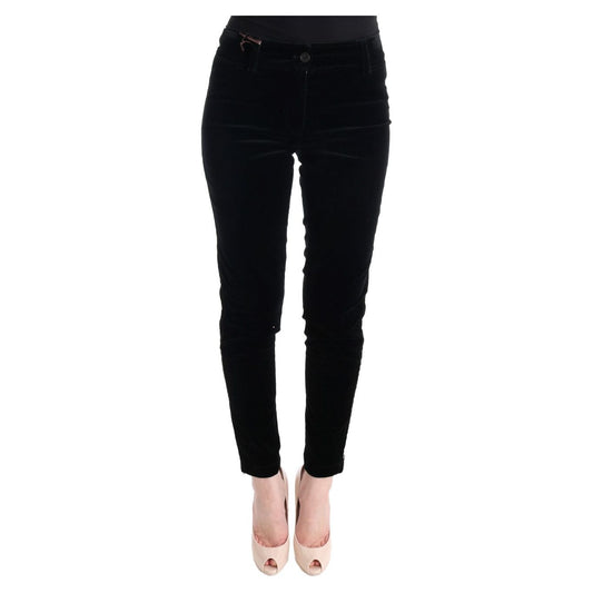 Ermanno Scervino Chic Black Slim Fit Cropped Pants Jeans & Pants black-viscose-blend-velvet-cropped-pants