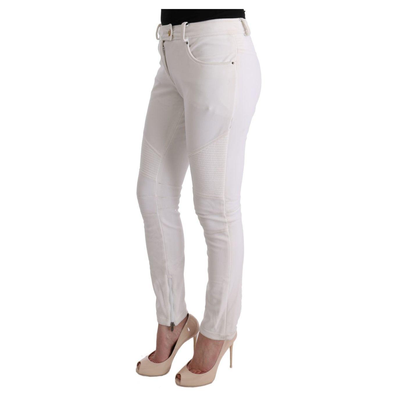 Ermanno Scervino Chic White Slim Fit Cotton Pants white-cotton-slim-fit-casual-pants-1 449212-white-cotton-slim-fit-casual-pants-2-1.jpg