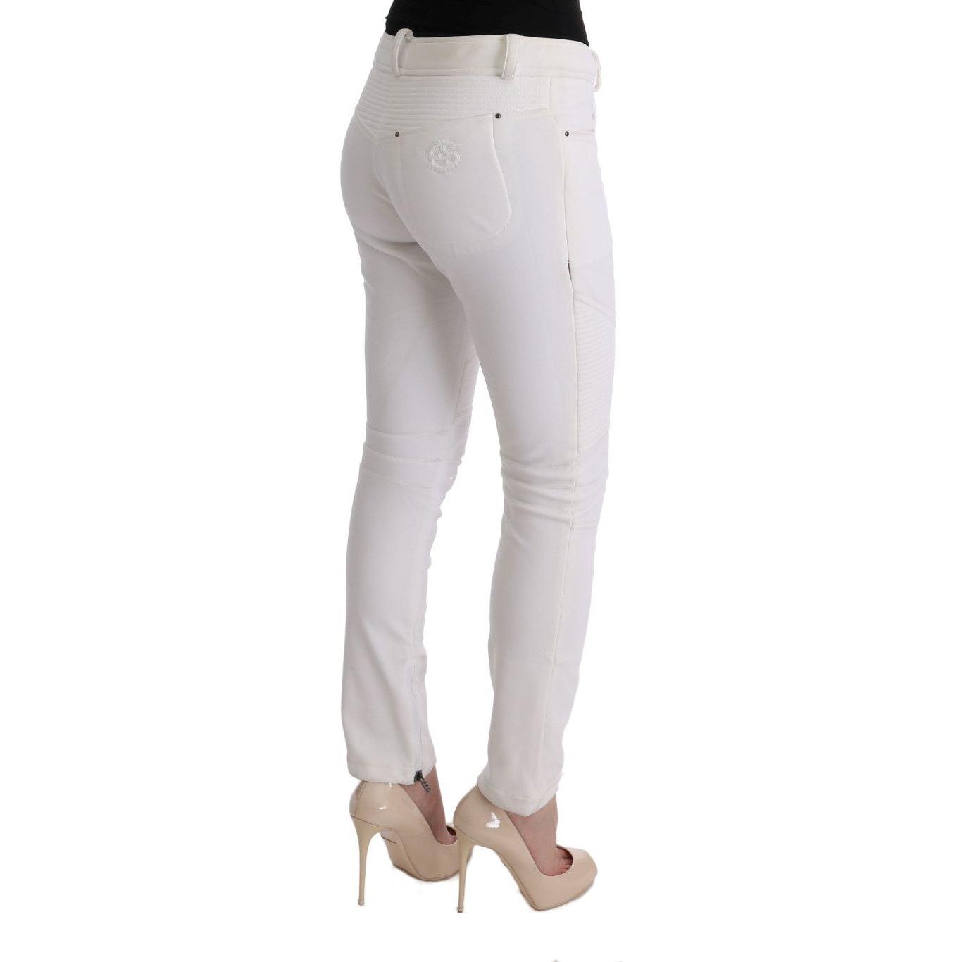 Ermanno Scervino Chic White Slim Fit Cotton Pants white-cotton-slim-fit-casual-pants-1 449212-white-cotton-slim-fit-casual-pants-2-3.jpg