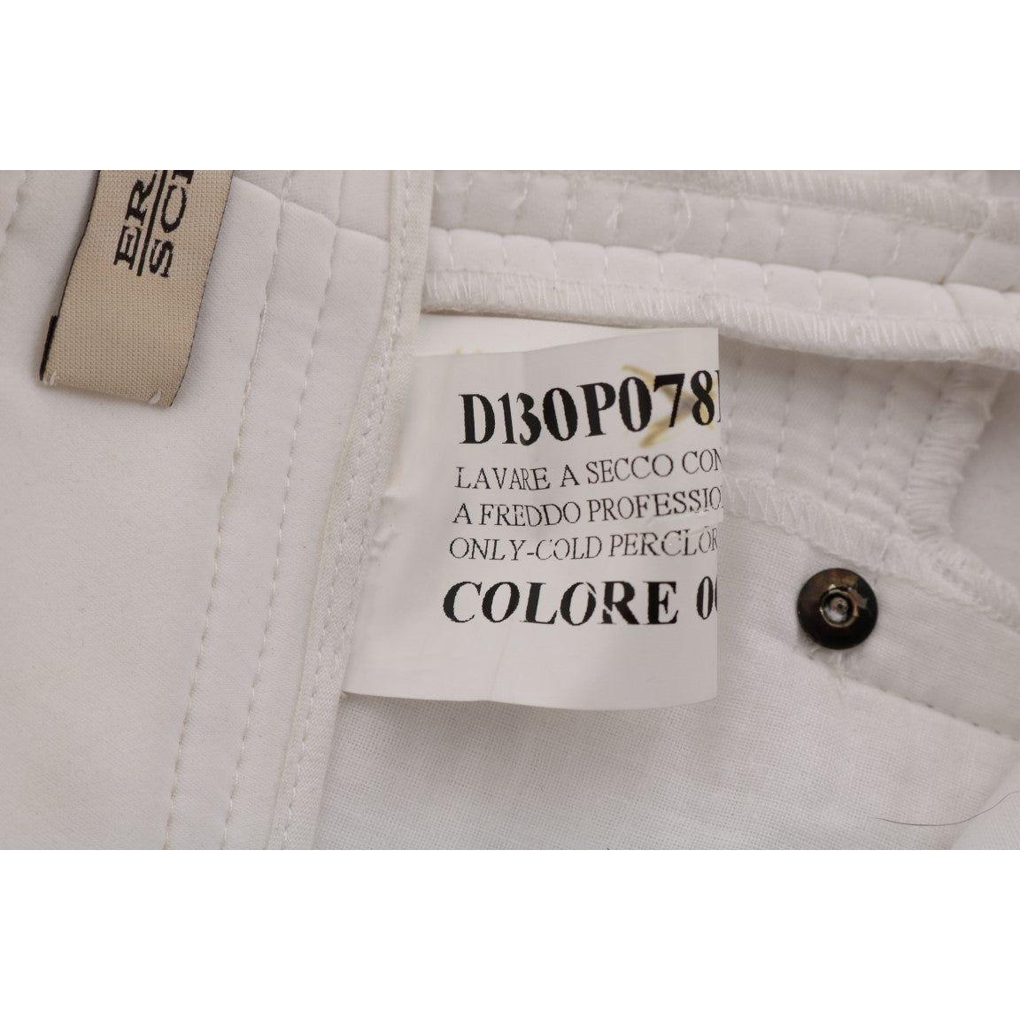 Ermanno Scervino Chic White Slim Fit Cotton Pants white-cotton-slim-fit-casual-pants-1 449212-white-cotton-slim-fit-casual-pants-2-6.jpg