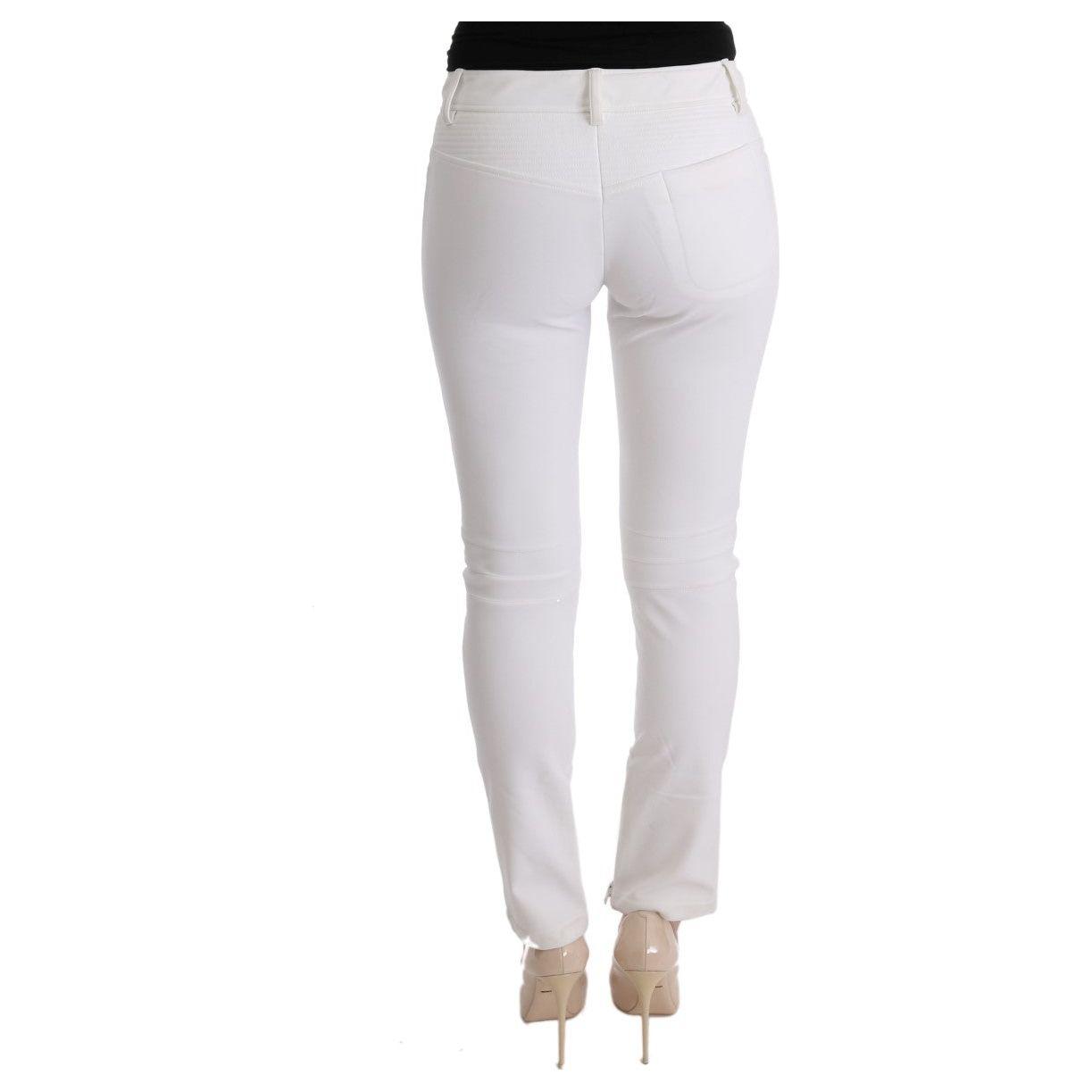 Ermanno Scervino Chic White Slim Fit Cotton Trousers white-cotton-slim-fit-casual-pants-2 449222-white-cotton-slim-fit-casual-pants-3-2.jpg