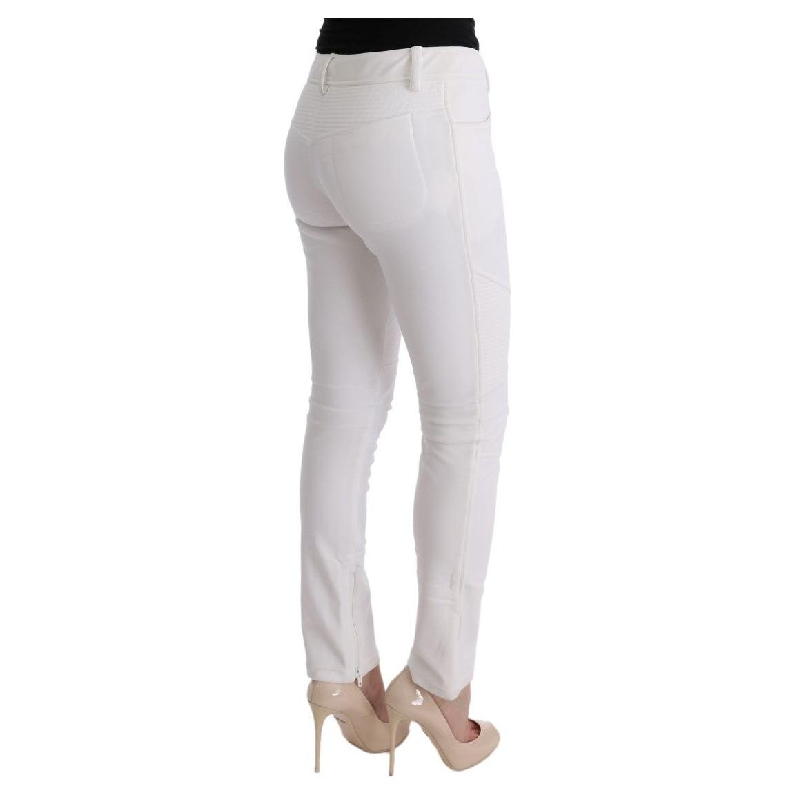 Ermanno Scervino Chic White Slim Fit Cotton Trousers white-cotton-slim-fit-casual-pants-2 449222-white-cotton-slim-fit-casual-pants-3-3.jpg