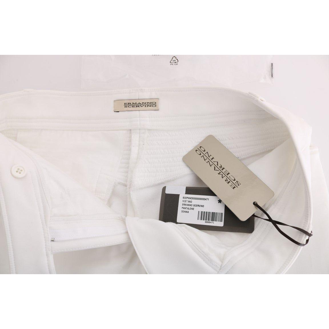 Ermanno Scervino Chic White Slim Fit Cotton Trousers white-cotton-slim-fit-casual-pants-2 449222-white-cotton-slim-fit-casual-pants-3-4.jpg