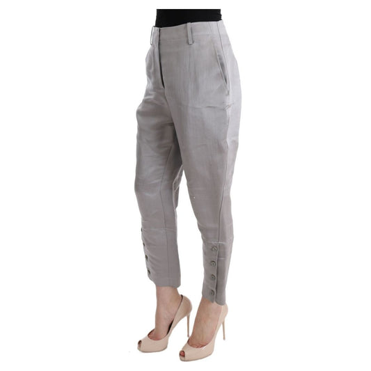 Ermanno Scervino Chic Gray Cropped Silk Pants gray-silk-cropped-casual-pants 449300-gray-silk-cropped-casual-pants-1.jpg