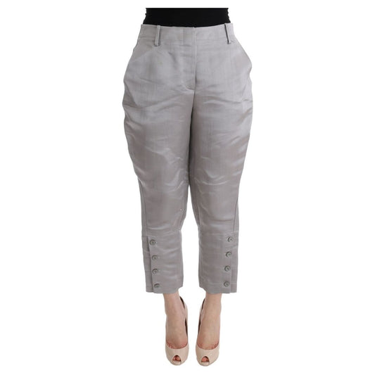 Ermanno Scervino Chic Gray Cropped Silk Pants gray-silk-cropped-casual-pants 449300-gray-silk-cropped-casual-pants.jpg