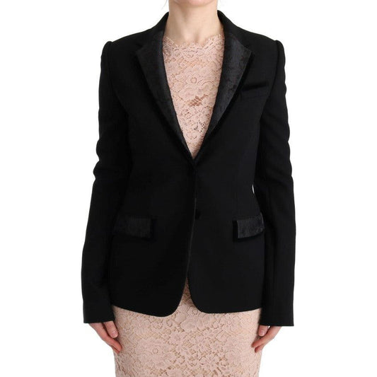 Dolce & Gabbana Elegant Black Jacquard Slim Fit Blazer Blazer Jacket black-floral-jacquard-slim-blazer