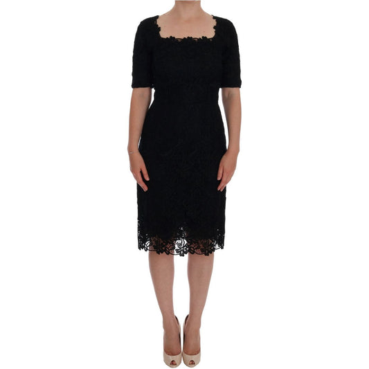 Dolce & Gabbana Elegant Black Knee-Length Sheath Dress black-floral-ricamo-sheath-dress