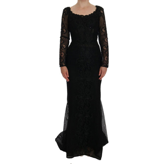 Dolce & Gabbana Elegant Full Length Black Sheath Maxi Dress black-floral-sheath-dress