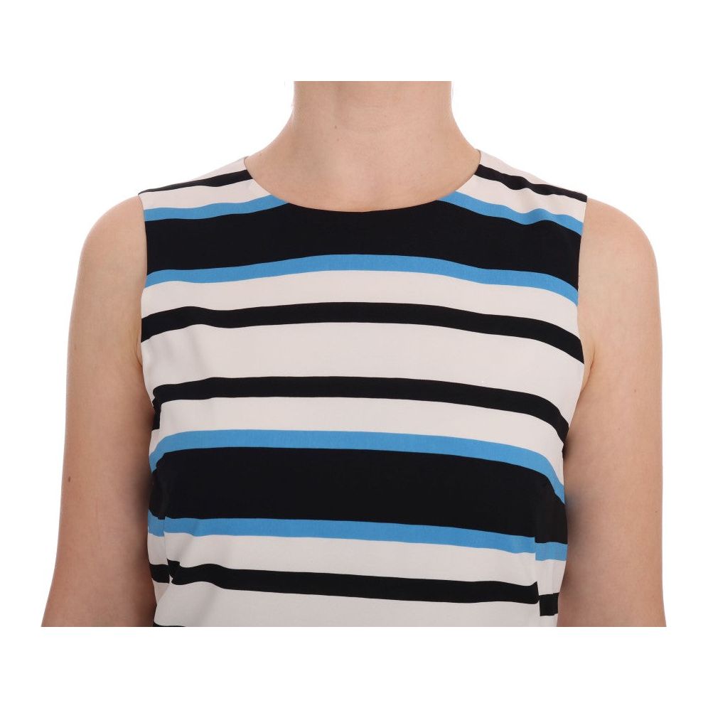 Dolce & Gabbana Elegant Sleeveless Striped Silk Shift Dress blue-white-striped-silk-stretch-shift-dress