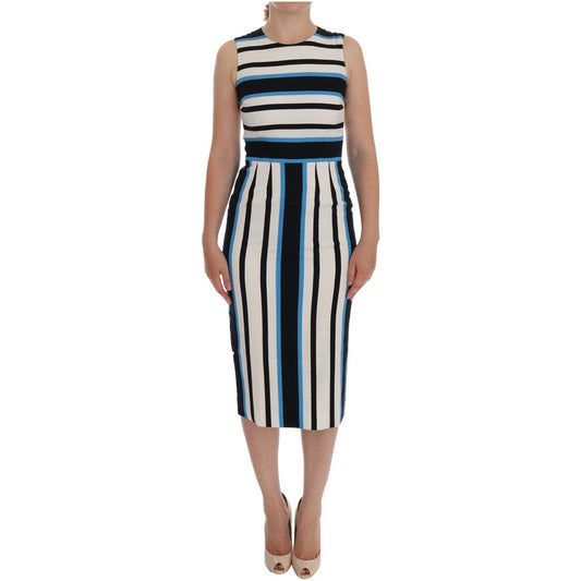 Dolce & Gabbana Chic Striped Silk Sheath Dress blue-white-striped-silk-stretch-sheath-dress