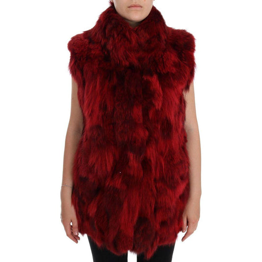 Dolce & Gabbana Luxurious Red Coyote Fur Long Vest Jacket Coats & Jackets red-coyote-fur-sleeveless-coat-jacket