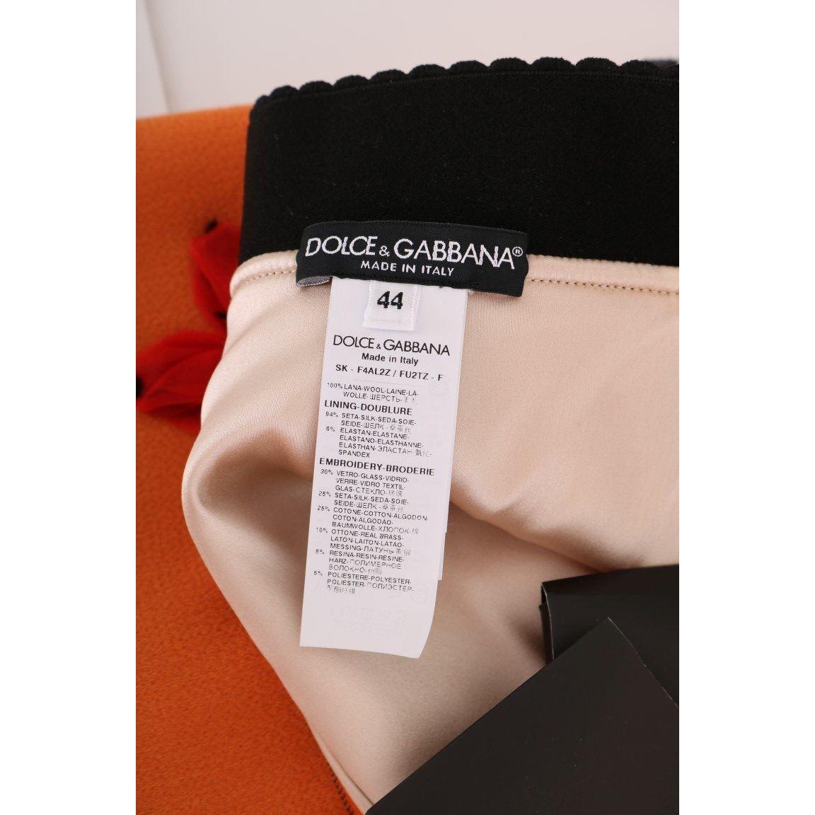 Dolce & Gabbana Embellished Wool Skirt in Vivid Orange orange-wool-crystal-sequin-appliques-skirt