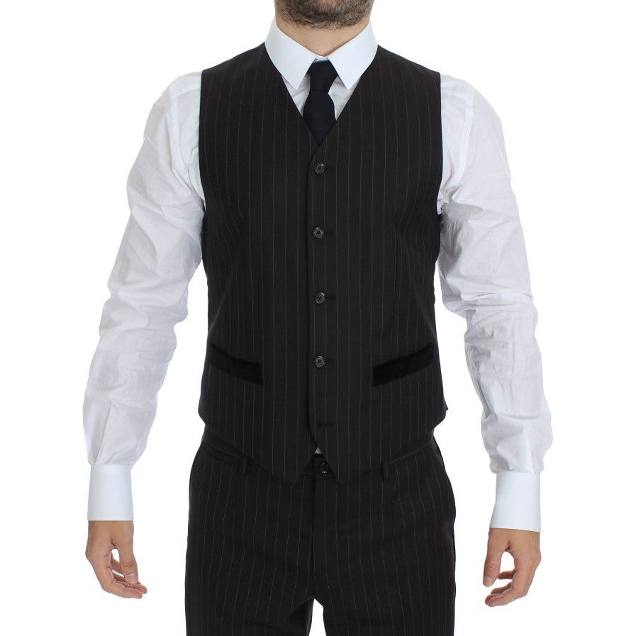 Dolce & Gabbana Elegant Brown Striped Three-Piece Tuxedo Suit brown-striped-wool-slim-3-piece-suit-tuxedo