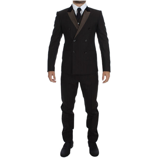Dolce & Gabbana Elegant Brown Striped Three-Piece Tuxedo brown-striped-wool-slim-3-piece-suit-tuxedo Suit 45522-brown-striped-wool-slim-3-piece-suit-tuxedo.jpg