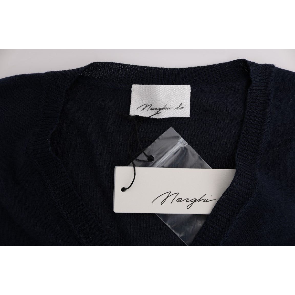 MARGHI LO' Elegant Blue Wool Cardigan Sweater blue-wool-blouse-sweater