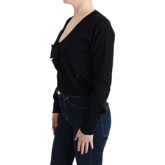 MARGHI LO' Elegant Black Wool Cardigan Sweater black-wool-blouse-sweater
